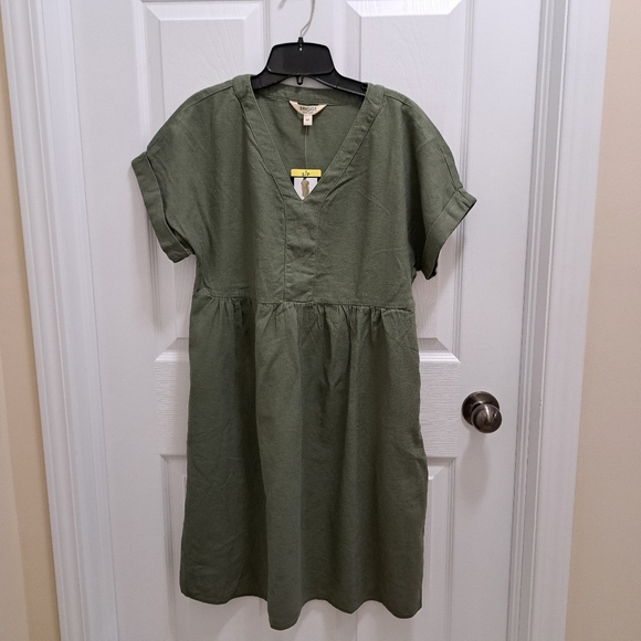 NWT Briggs New York Green Linen Dress Small V-neck Short Sleeved - Picture 4 of 16